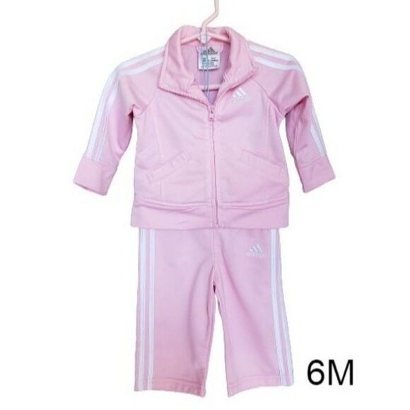 Adidas Girls Sweatpants Pink 2 Piece Track Set Jacket & Pants Set 6M NWOT - Picture 1 of 7